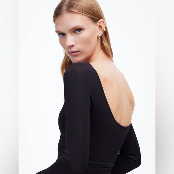 Madewell NWT Heavy Bubble Hem Midi Dress Size 6 in True Black - Picture 5 of 8